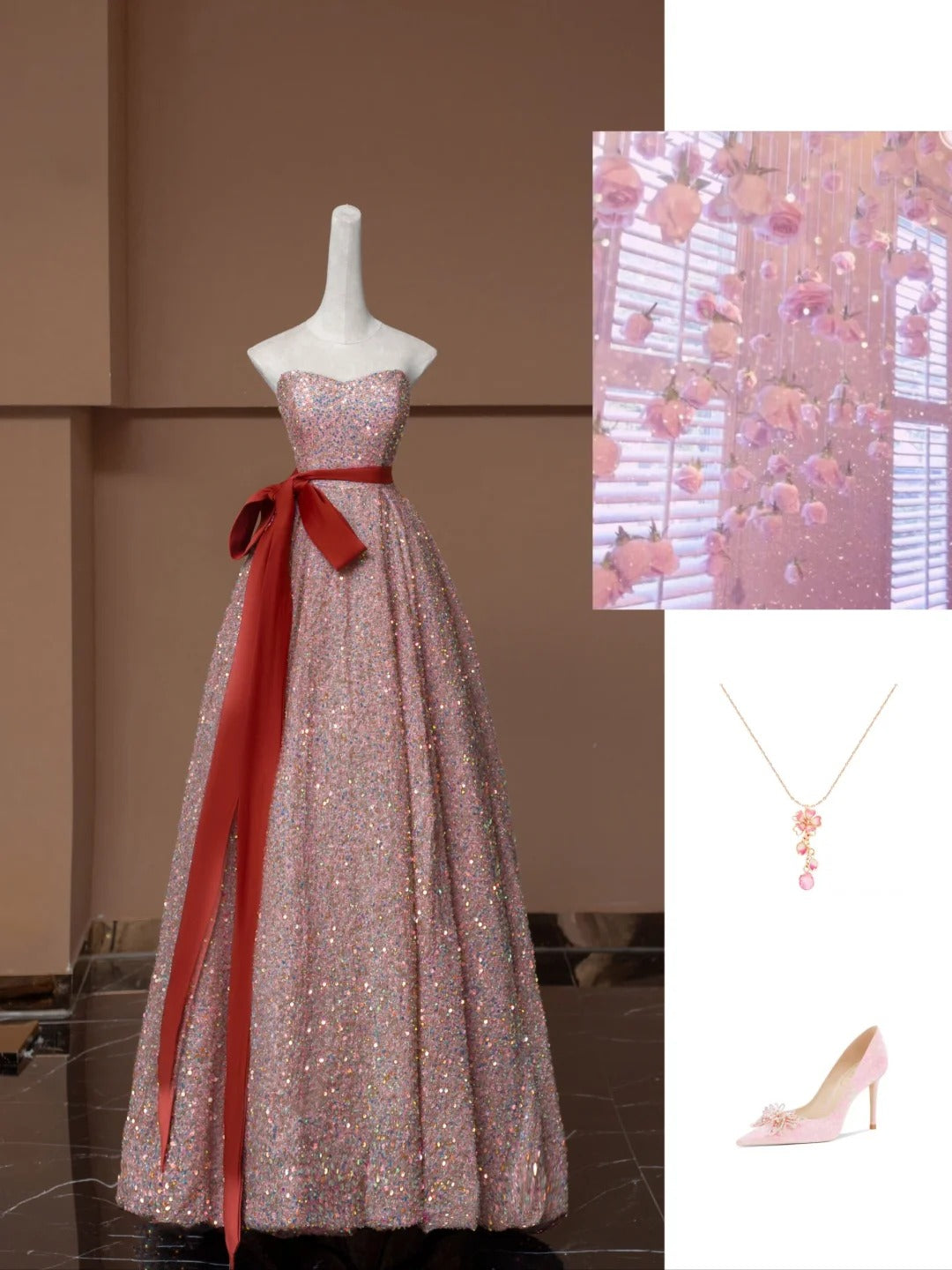 Pink Shiny Fashion Elegant Long Sequined Prom Dress Evening Dress Party Dress nv4740