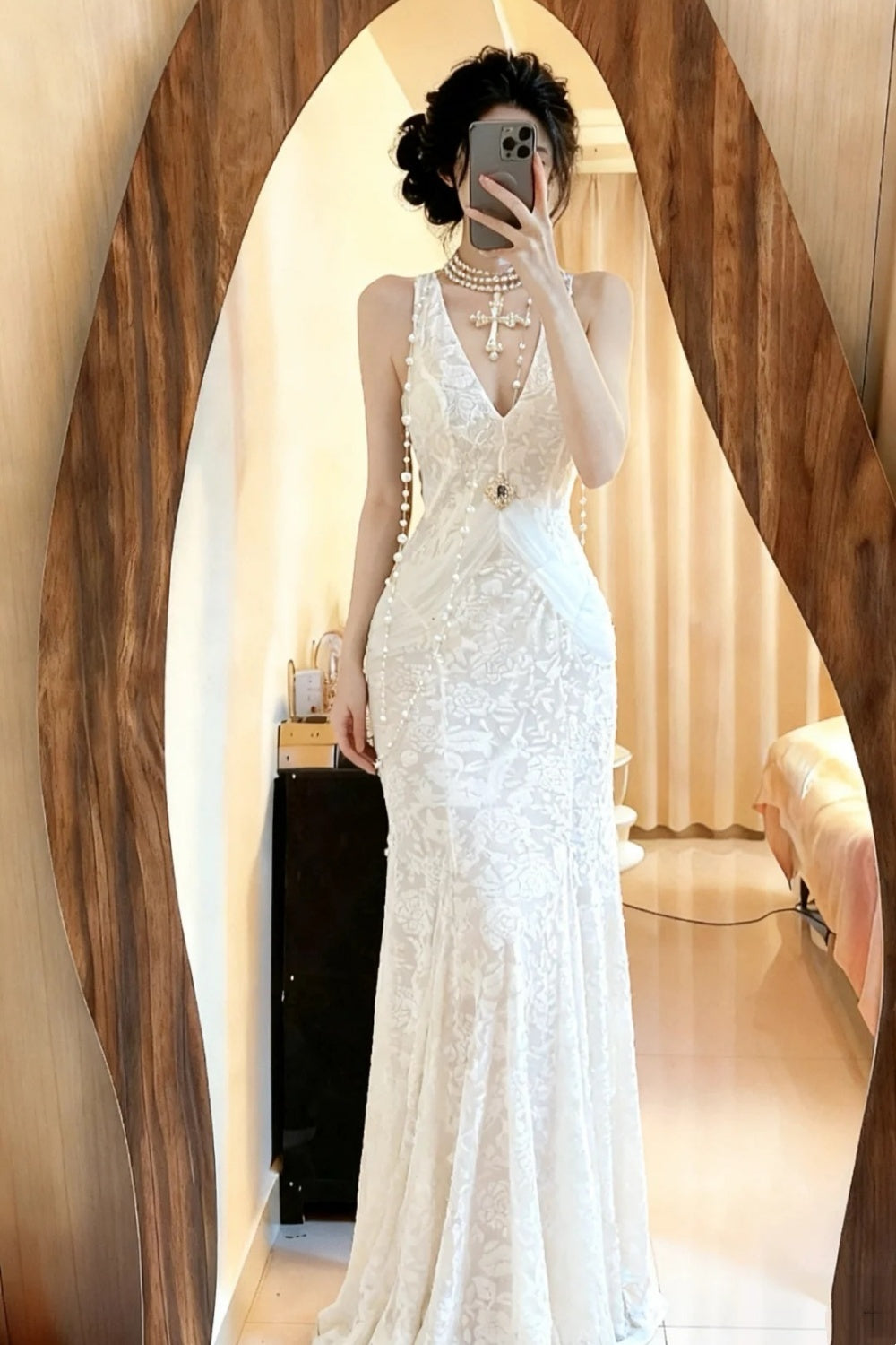 Retro long lace tulle Prom dress evening gown NV6671