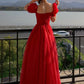 Red A-line Simple Elegant Tulle Long Ball Gown Evening Dress nv3005