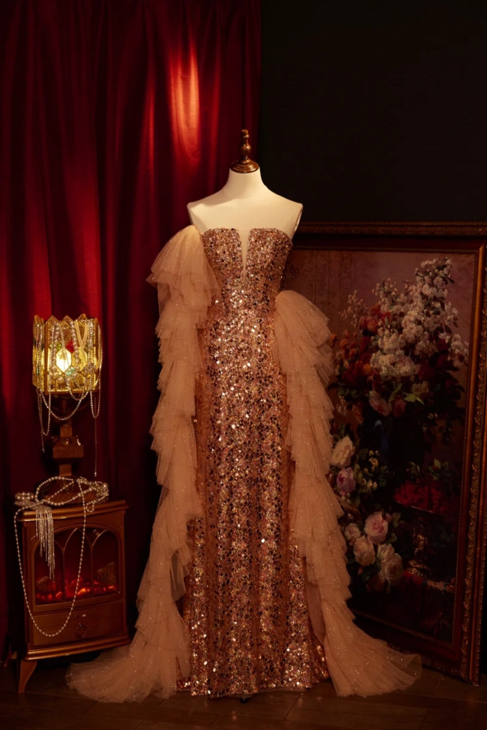 Luxurious, Gorgeous, And Exquisite Long Formal Gold Dress NV6538