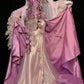 🌸Pink and purple floral beaded long satin ball gown evening dress fairy dress nv4433