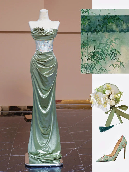 Green Fashion Elegant Floral Mermaid Slim Fit Long Floor Length Ball Gown Evening Gown Party Dress nv4189