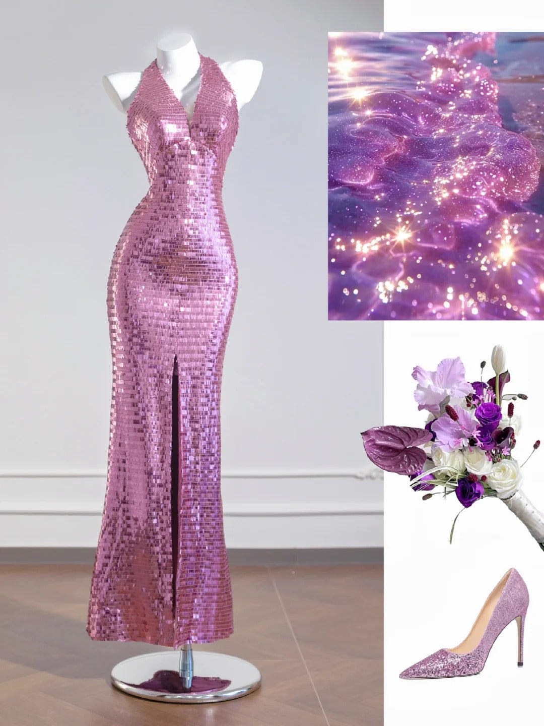 Pink fashion long sequin prom dress evening dress party dress nv4724