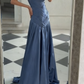NiceVestidos - Abendkleid Blaues Satin-Abendkleid, bodenlang, NV5951