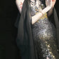 Blue gorgeous exquisite beaded long satin ball gown evening dress party dress nv4378