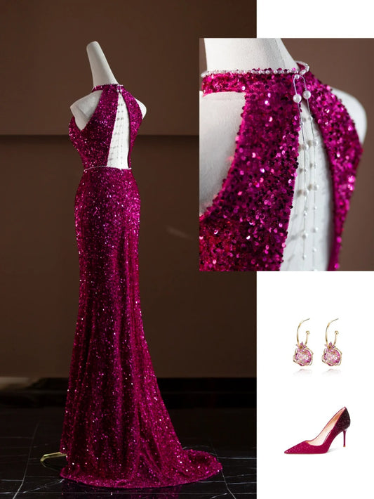 Pink Sparkling Sequined Long Prom Dress Evening Dress Party Dress nv4750