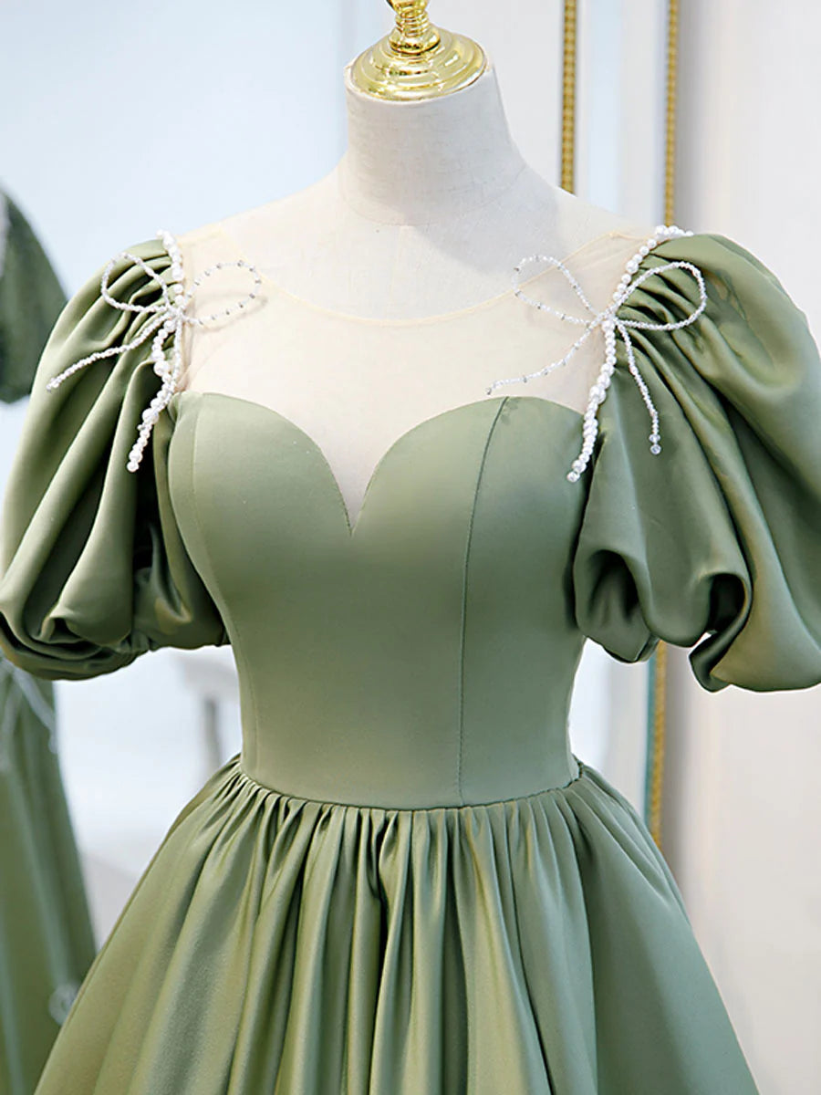Simple A Line Green Satin Long Prom Dress, Evening Dress Custom Size nv389