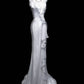 White Mermaid Ruffle Slim Elegant Long Tulle Birthday Dress Ball Gown Evening Dress nv4544