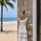 Robe longue trapèze multicouches en dentelle blanche à manches papillon - Style délicat, idéale pour un rendez-vous ou un thé de l'après-midi NV6784