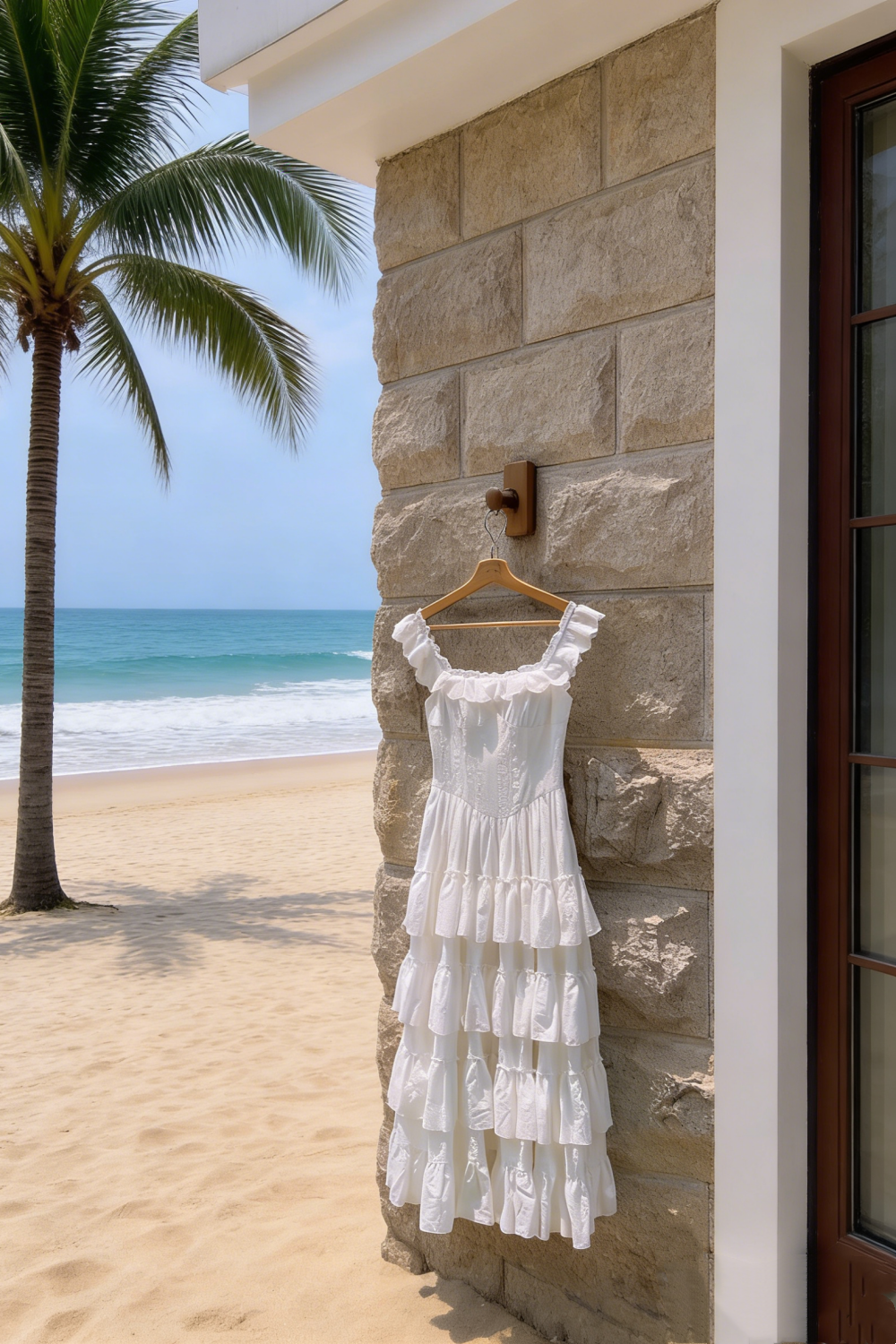 Robe longue trapèze multicouches en dentelle blanche à manches papillon - Style délicat, idéale pour un rendez-vous ou un thé de l'après-midi NV6784