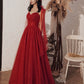 Burgundy Tulle Sequined Long Ball Gown Evening Dress nv1900