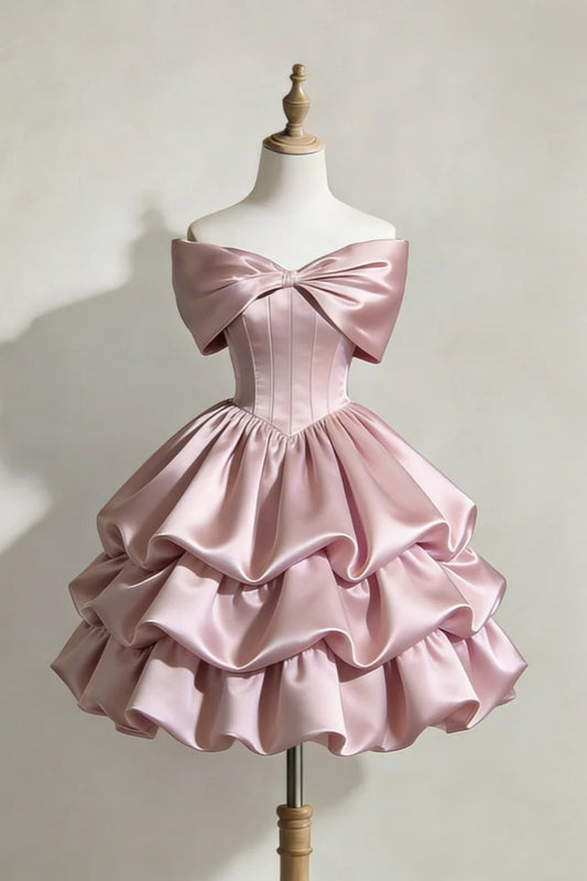 Pink Short Satin Homecoming Dress  NV6595
