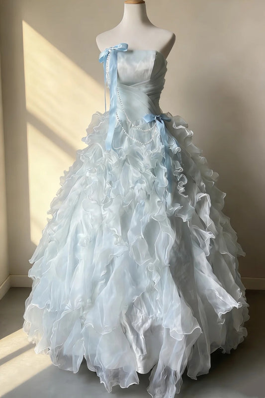 Long Blue Princess-Style Tulle Dress NV6863