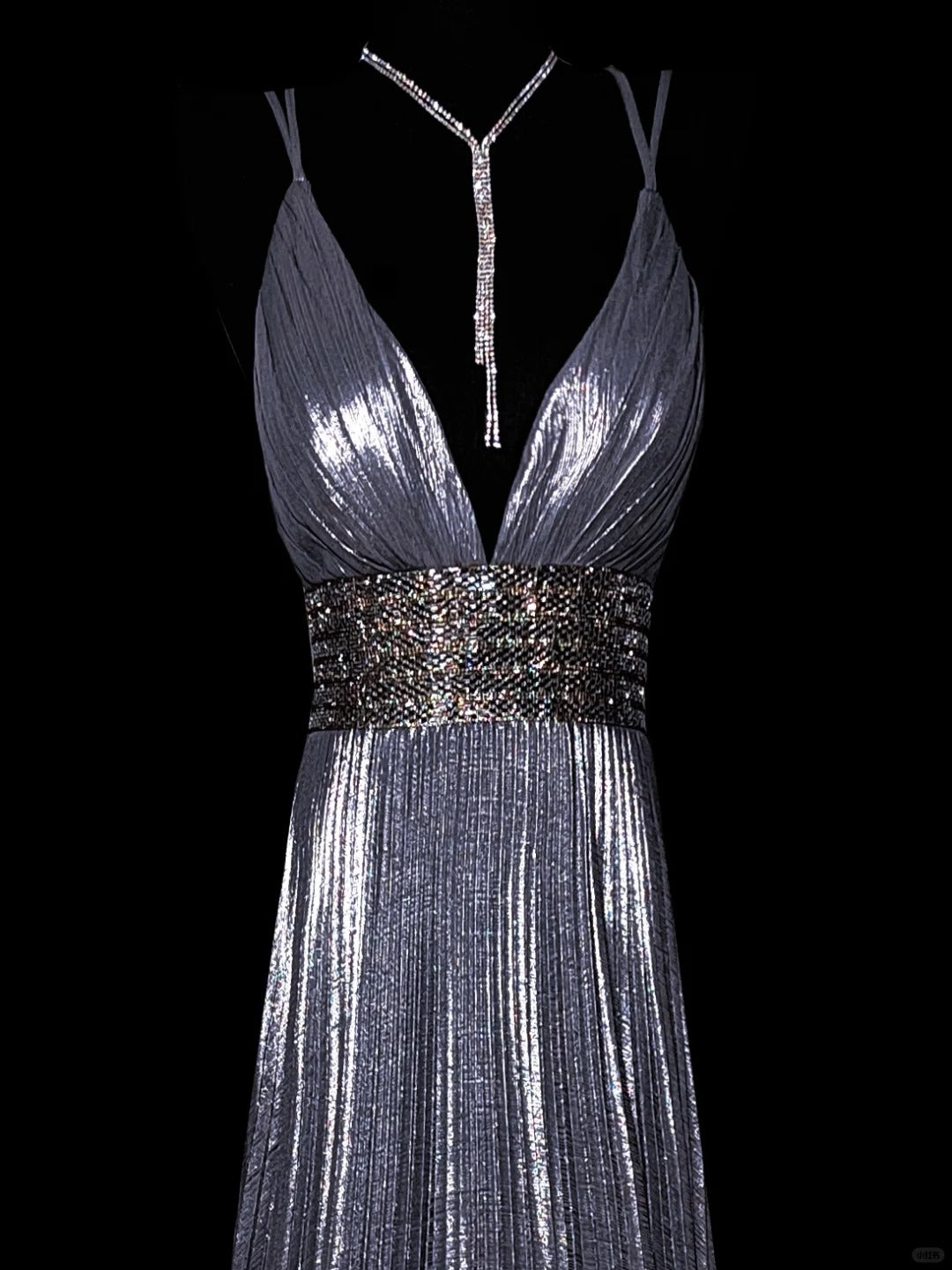 Moonlight Silver Fashion Elegant V-neck Exquisite Beading Long Satin Floor Length Train Ball Gown Evening Gown Prom Gown Party Dress nv3868