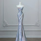 Silver Gorgeous Shiny Mermaid Elegant Long Satin Ball Gown Evening Dress Graduation Dress nv4337