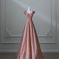 Pink Gold Shiny Sequins Elegant Long Satin Ball Gown Evening Dress nv4340