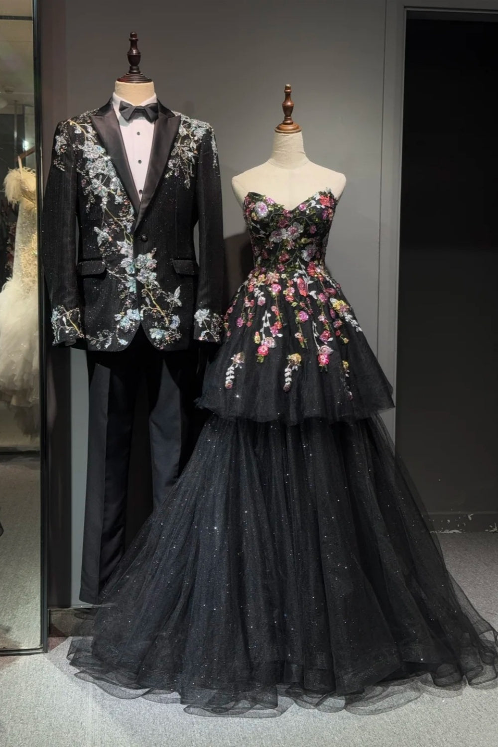 Black exquisite floral long chiffon ball dress party dress NV6622