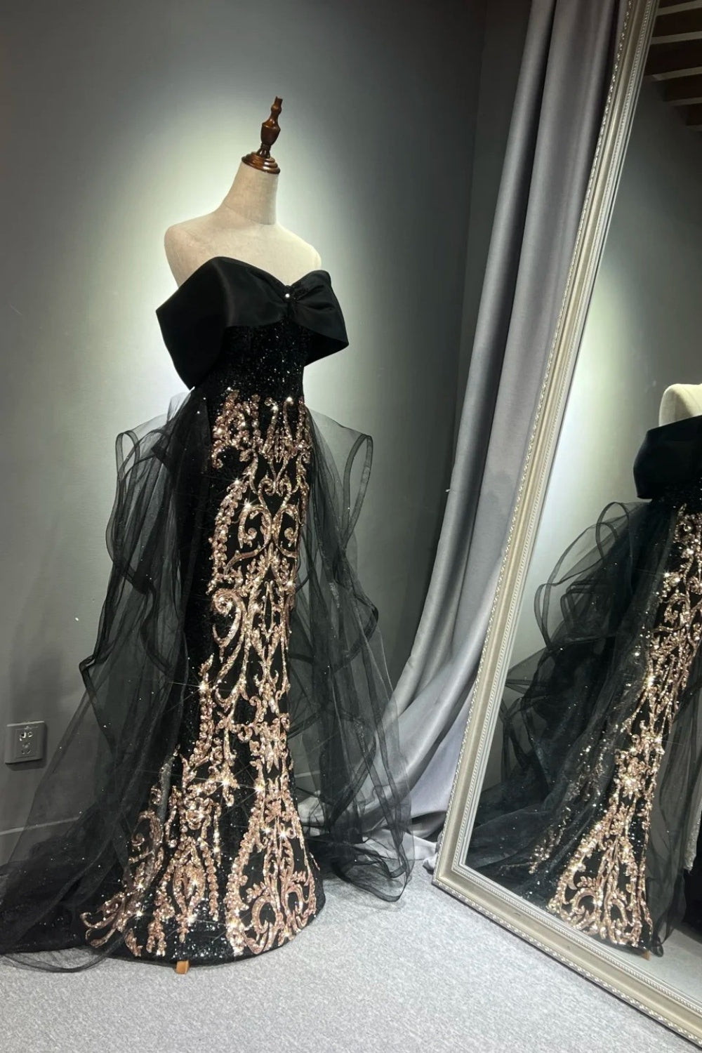 Black Gorgeous Gold Long Ball Dress NV6623