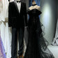 Black shiny long tulle ball dress NV6627