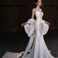 White Gorgeous Exquisite Beaded Long Satin Mermaid Slim Ball Gown Evening Gown Wedding Dress nv4127
