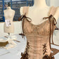 Brown Sweet Floral Beaded Short Satin Chiffon Homecoming Dress Prom Dress Birthday Dress nv4521