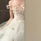 White Elegant Retro Fashion Romantic Exquisite Floral Long Floor Length Chiffon Tulle Ball Gown Evening Dress Birthday/Vacation/Wedding Dress Ball Gown Wedding Dress nv4076