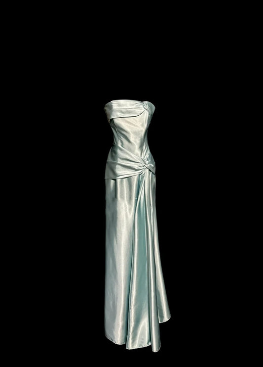 Mint Green Simple Elegant Long Satin Ball Gown Evening Dress Party Dress nv4119