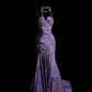 Purple Vintage Exquisite Gem Beads Fashion Elegant Spaghetti Straps Long Floor Length Satin Ball Gown Evening Gown Birthday Dress nv4140