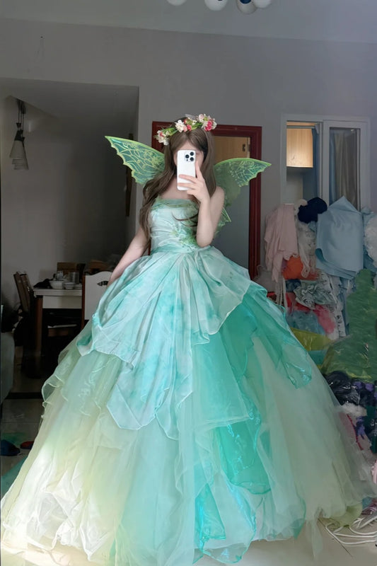 Forest Elf Gradient Tulle Fairy Ball Gown with Wings NV6571