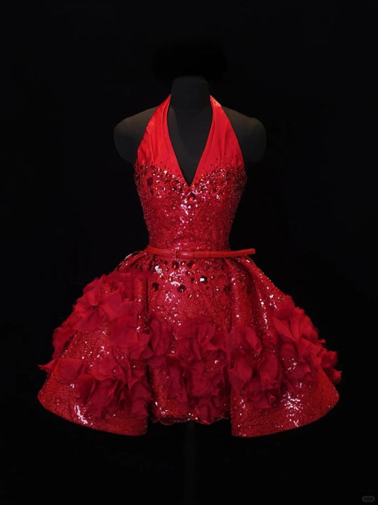 Red Gem Beaded Homecoming Dress V Neck Sexy Short Prom Dress Evening Dress Birthday Dress nv4413