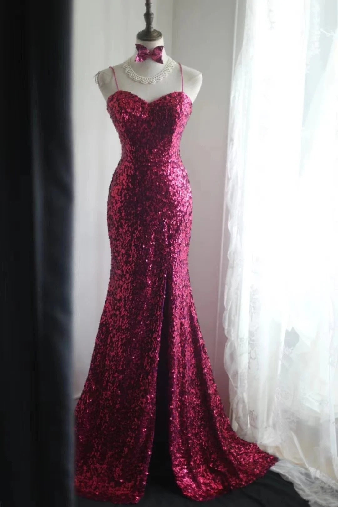 Pink Sparkling Glitter Long Tight Dress NV6583