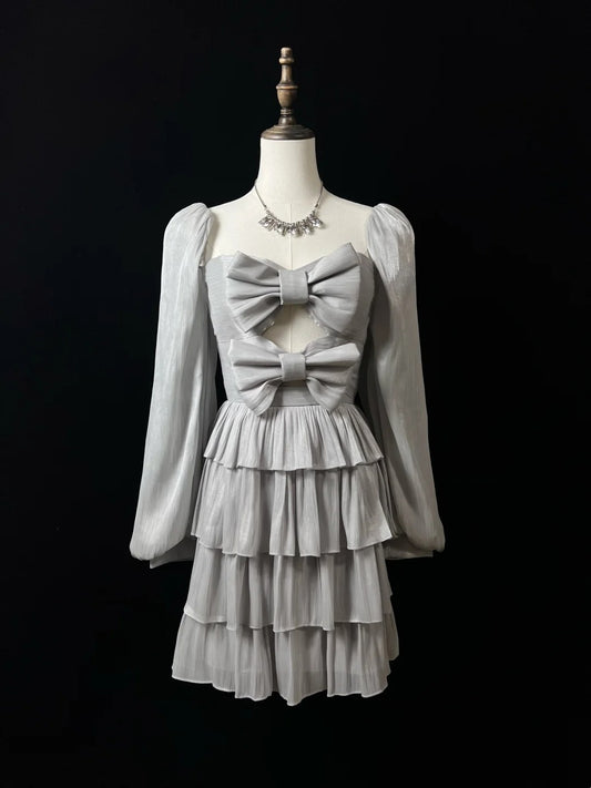 Silver Sparkling Ruffle Short Satin Homecoming Dress Birthday Dress nv4498