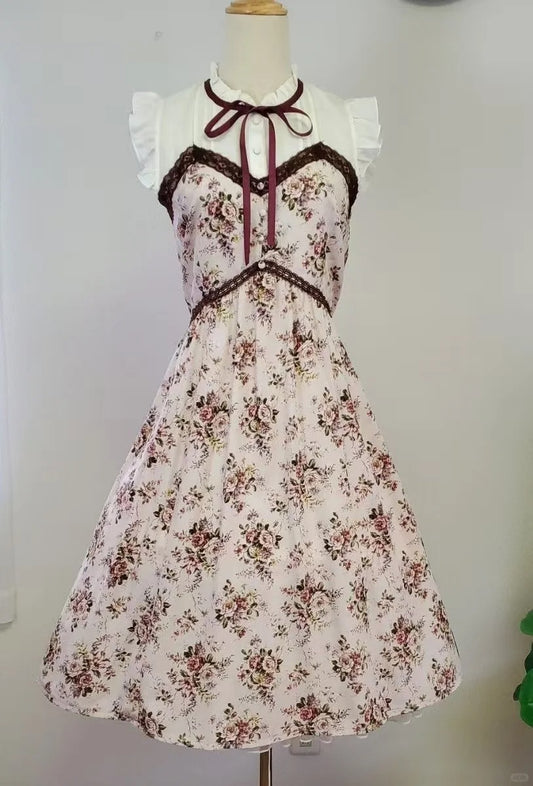 NiceVestidos--Short chiffon homecoming dress for girls, retro floral dress, pastoral retro style NV5660