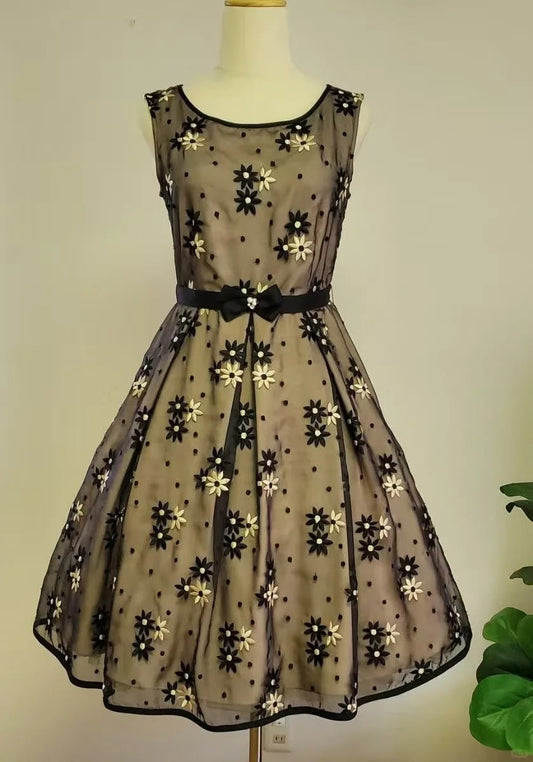 NiceVestidos--Short Homecoming Dress Girls Dress Retro Outfit Vintage Mesh Embroidery Dress NV5662