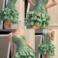 Green Beaded Short Satin Homecoming Dress Prom Dress Evening Dress Party Dress nv4633