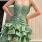 Green Beaded Short Satin Homecoming Dress Prom Dress Evening Dress Party Dress nv4633