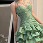 Green Beaded Short Satin Homecoming Dress Prom Dress Evening Dress Party Dress nv4633