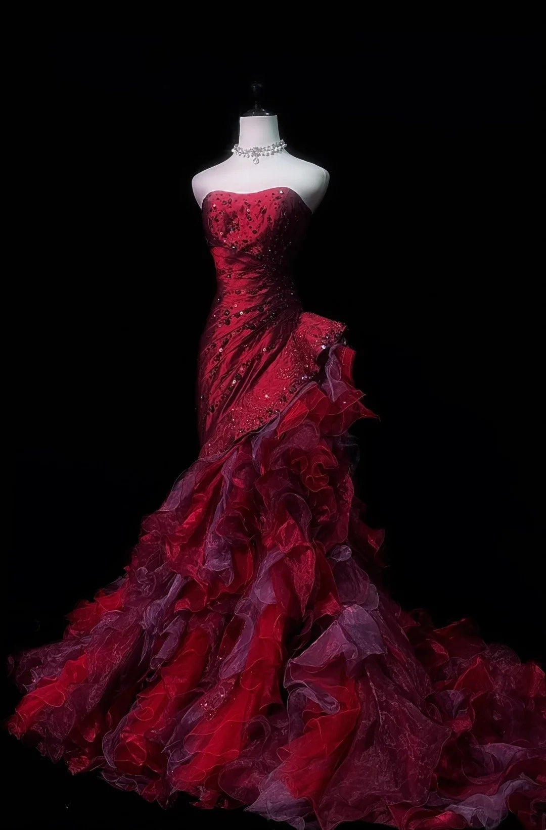 Red luxurious and gorgeous long chiffon ball dress princess dress NV6727