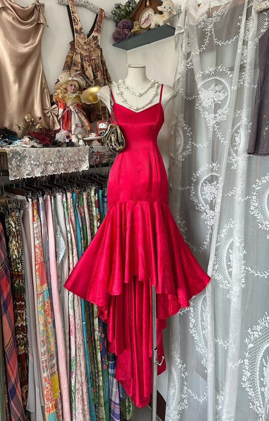 Red vintage elegant long satin prom dress evening dress homecoming dress birthday party dress nv4629