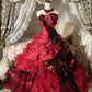 Red floral lace tulle floor-length ball gown nv5170