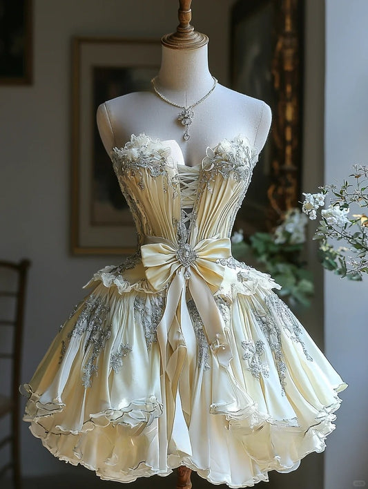 Yellow lace tulle short homecoming dress prom dress evening dress birthday party dress nv4717