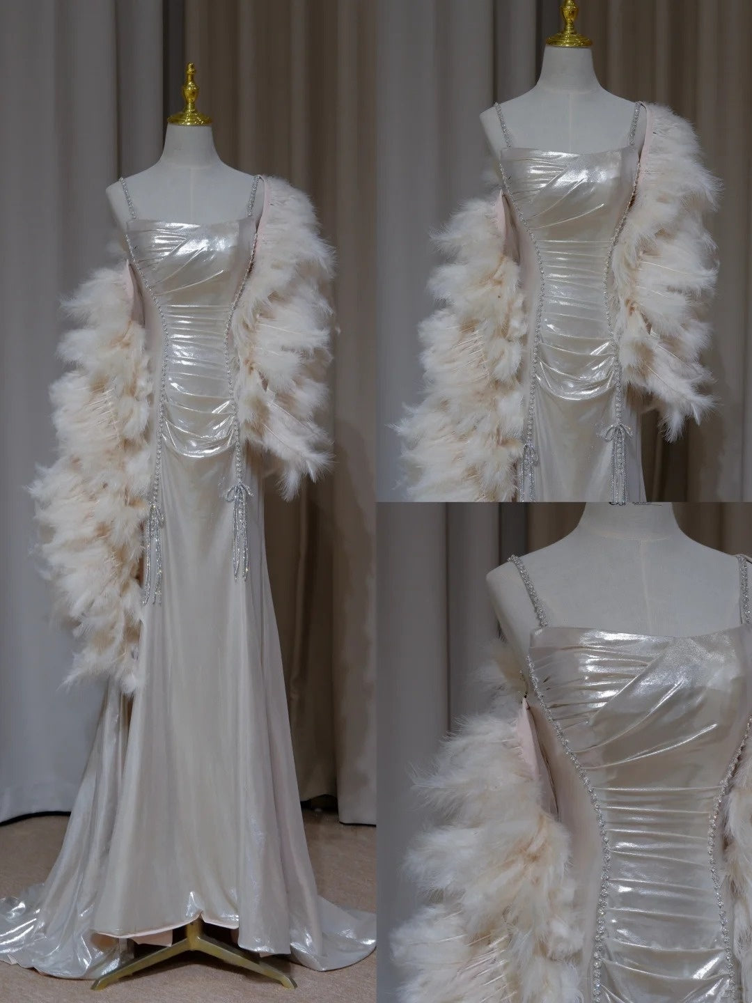 Elegantes und funkelndes langes Ballkleid (ohne Federschal), Abendkleid NV5991