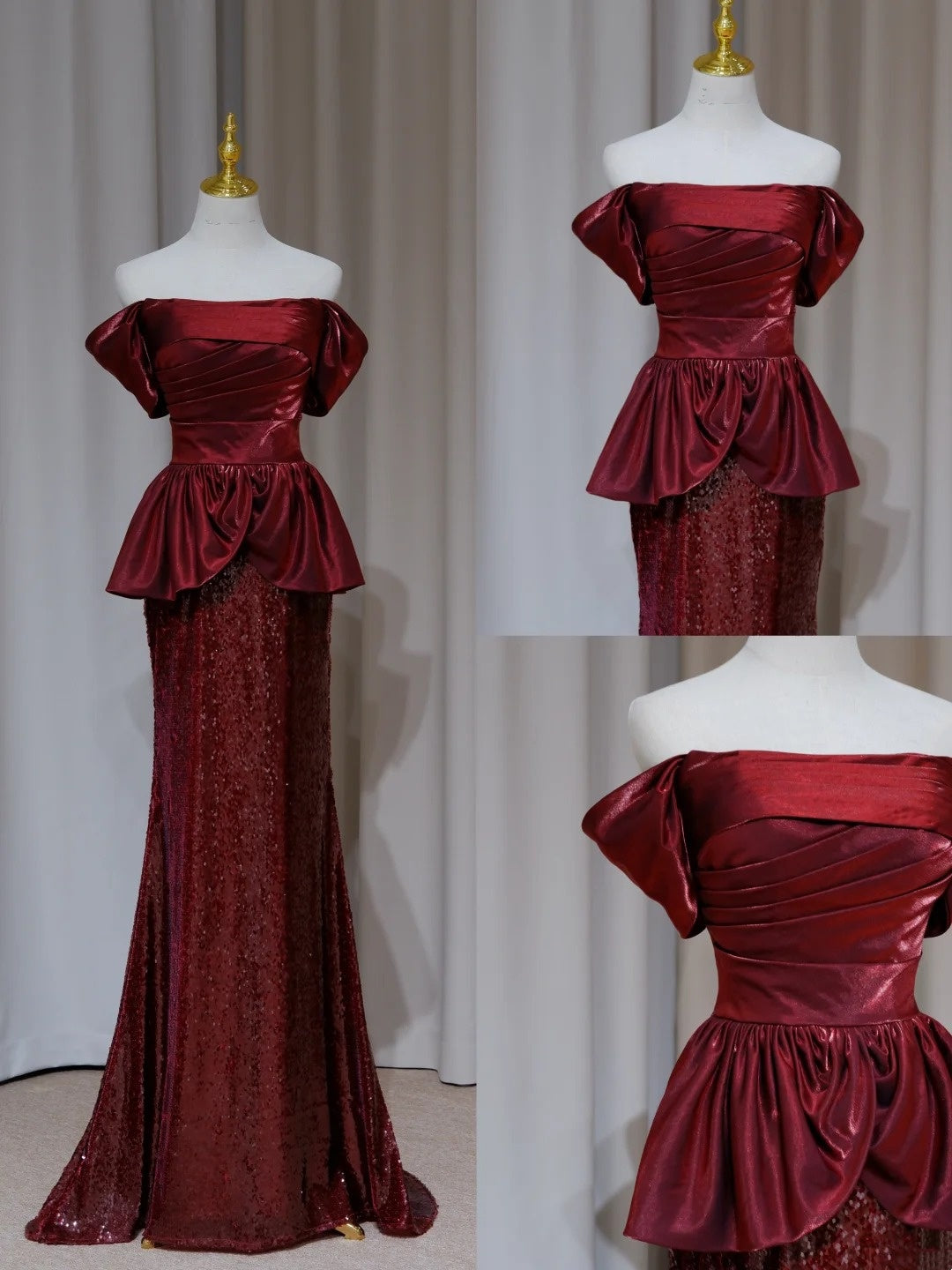 NiceVestidos - Burgunderrotes, elegantes, funkelndes, langes Ballkleid, formelles Kleid NV5990