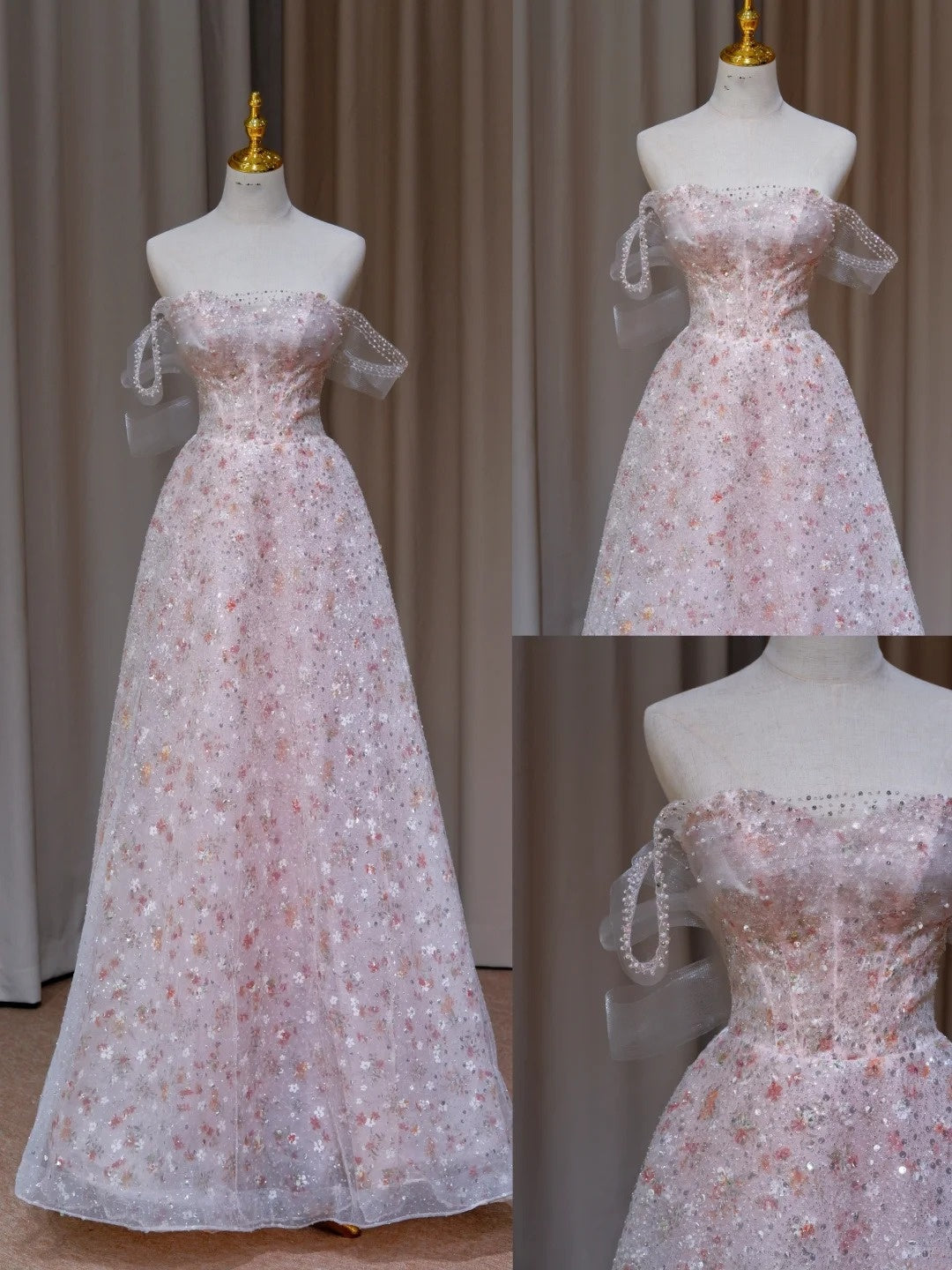 NiceVestidos-_Pink sequined long shimmering formal ball gown NV5995