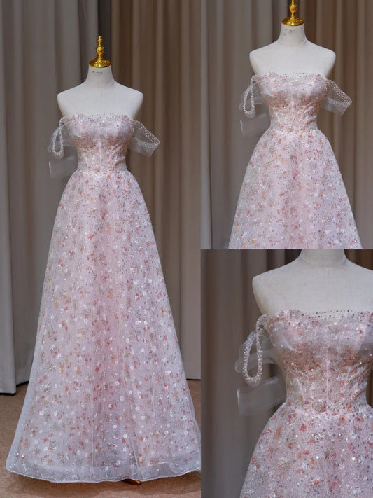 NiceVestidos – Rosa Pailletten-langes, schimmerndes Abendkleid NV5995