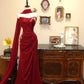 Red Delicate Appliqué Long Mermaid Slim Fit Floor Length Satin Ball Gown Evening Gown Party Dress nv4171