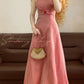 Rosa Einfache Vintage Elegante Satin Lange Prinzessin Party Kleid nv5005