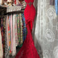 Wunderschönes rotes, langes Vintage-Abendkleid/Partykleid aus Spitze NV6859