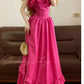 Rosa Vintage Elegante Floral Lange Satin Prinzessin Abendkleid Geburtstag Party Kleid nv5007