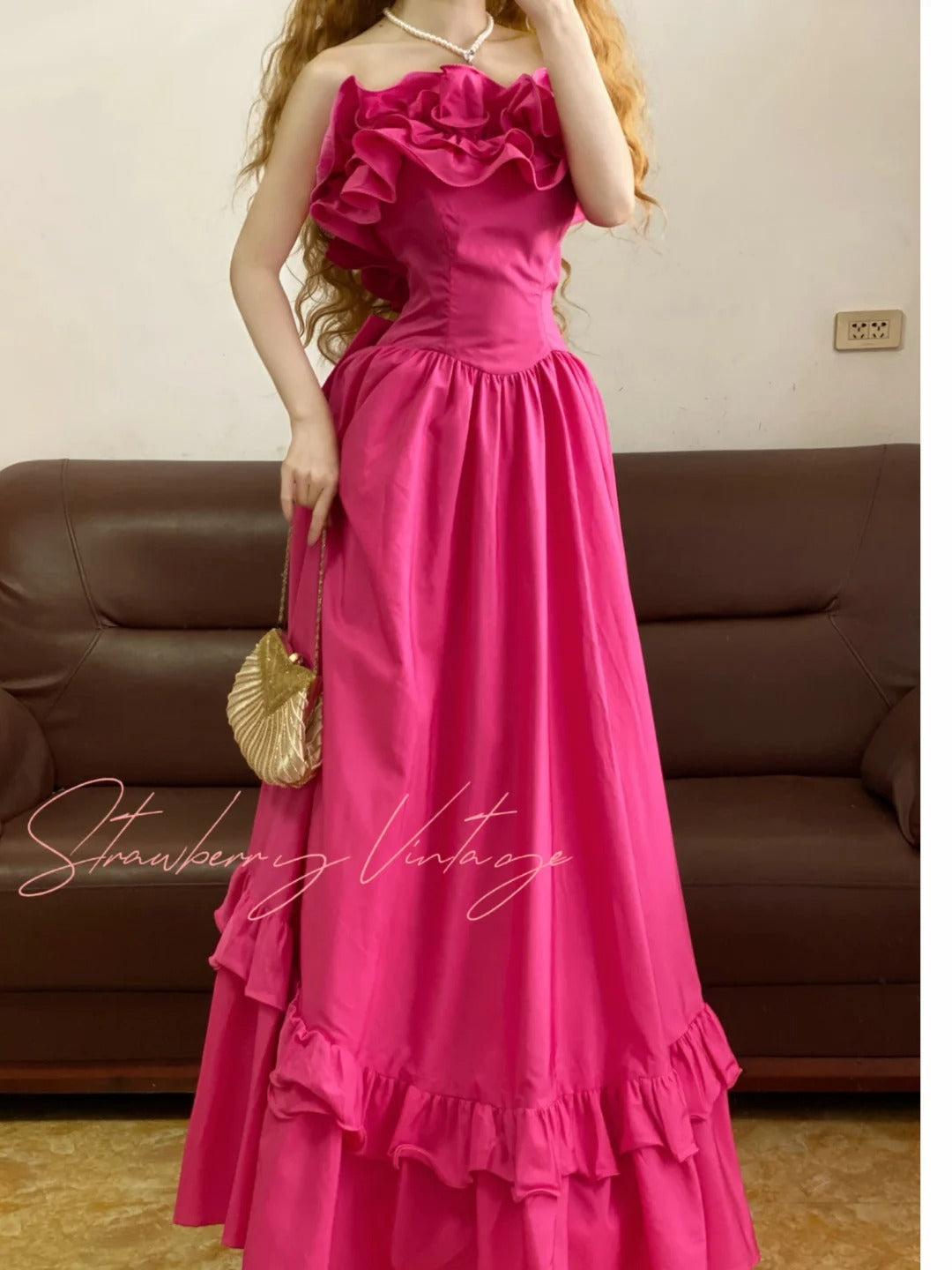 Rosa Vintage Elegante Floral Lange Satin Prinzessin Abendkleid Geburtstag Party Kleid nv5007